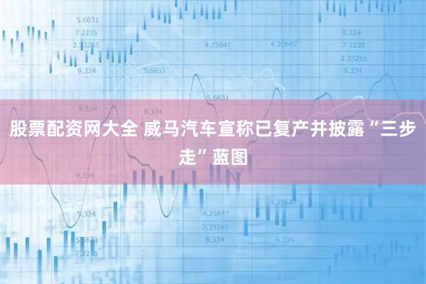 股票配资网大全 威马汽车宣称已复产并披露“三步走”蓝图
